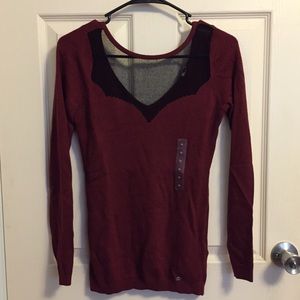 GUESS Burgundy Long Sleeve Sweater Top