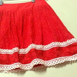 F21 fun red skirt with lace trim