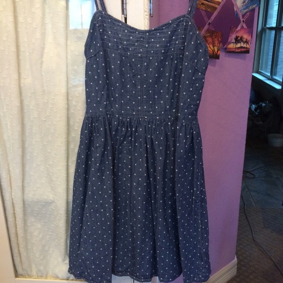 Blue and white polka dot dress