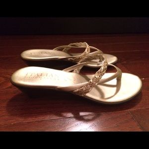 Italian Shoemakers Gold Dress Sandals with wedge