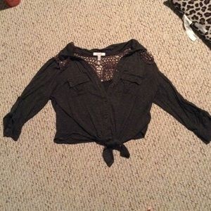 Quarter Sleeve Collared Dark Gray Shirt