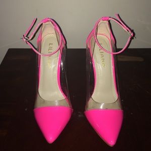 Neon pink pumps