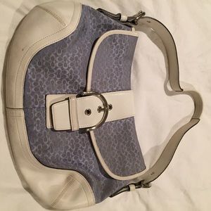 Blue and white coach purse