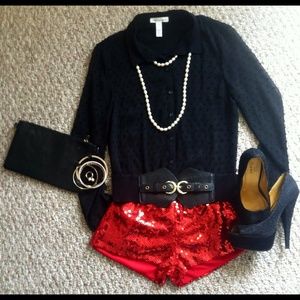 Red Sequined Shorts
