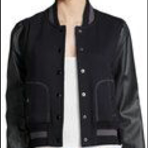 Rachel Zoe Faux-Leather-Sleeve Baseball Jacket
