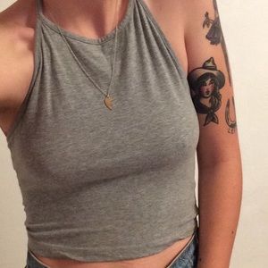 Brandy Melville Grey Cotton Halter Tank Top