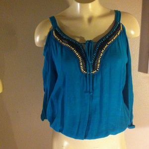 Teal, beaded off the shoulder top