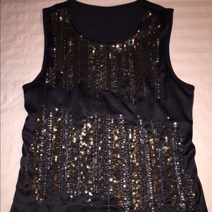 NWOT: Sequin black and gold sleeveless dress top