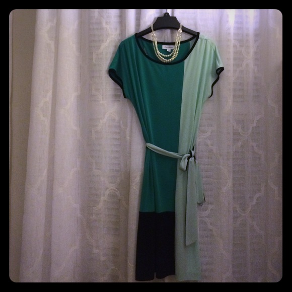 Calvin Klein Dress | Black & Teal Color Block | SM