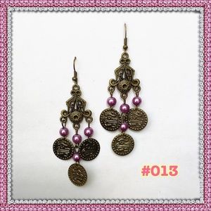 Dangle drape earrings- gold & purple #013