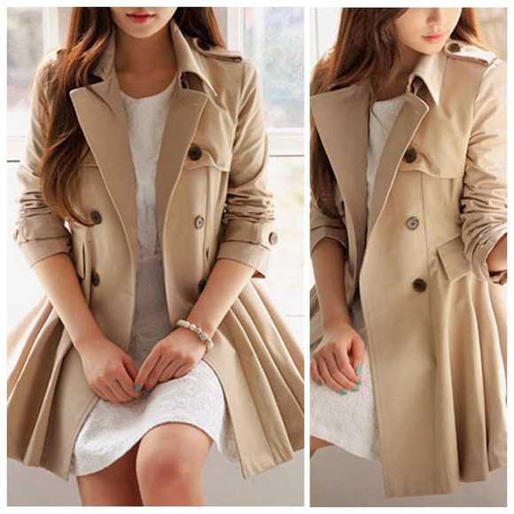 Khaki flared double breasted trench coat