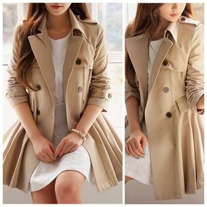 Khaki flared double breasted trench coat