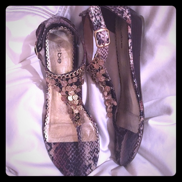 bebe Shoes - Bebe sandals with gold coin embellishment.