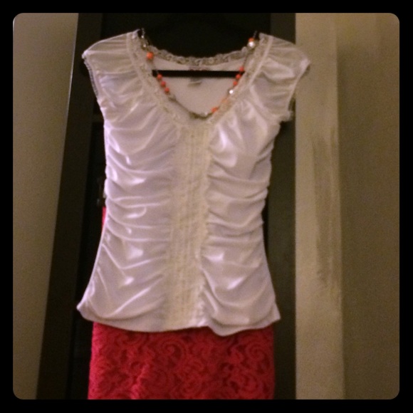 White Lace Blouse | Sheer Puff Sleeves | Fits SM