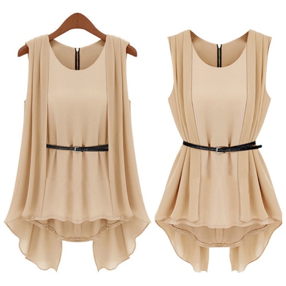 Nude pleated layer tank