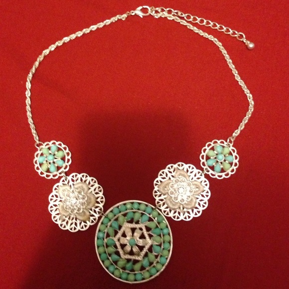 Silver and mint green statement bling necklace