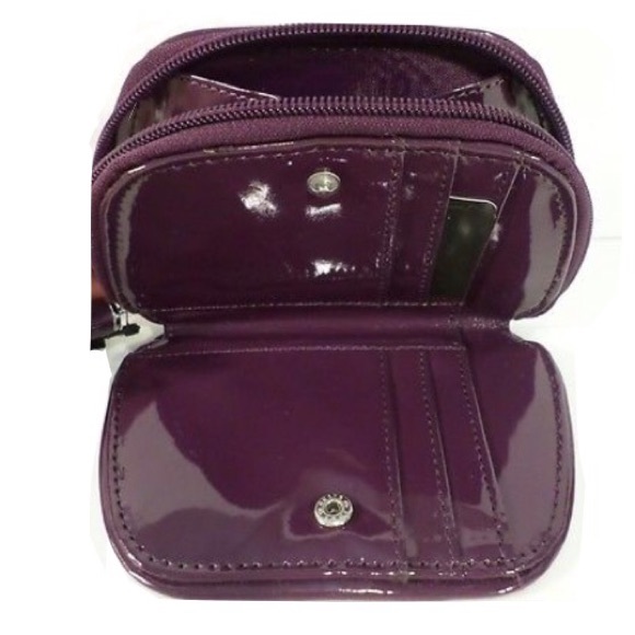 NWT $48 KENNETH COLE REACTION Embroidered Logo Compact Wallet PURPLE Tassel Zip - Picture 2 of 5