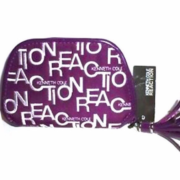 NWT $48 KENNETH COLE REACTION Embroidered Logo Compact Wallet PURPLE Tassel Zip - Picture 5 of 5