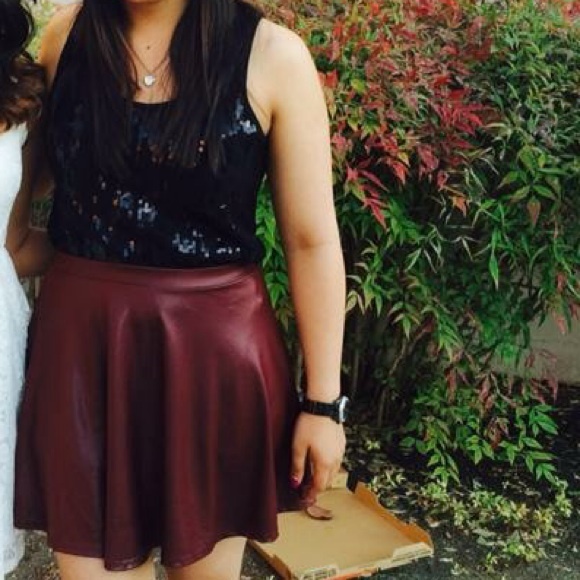 Red leather skirt