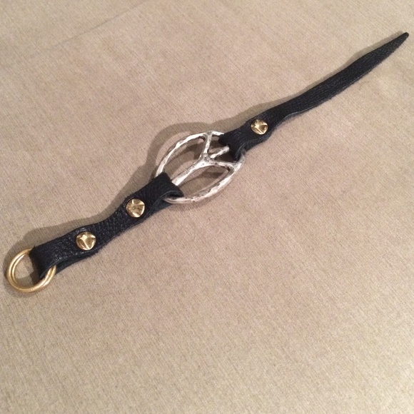 Lucky brand leather & silver peace sign bracelet