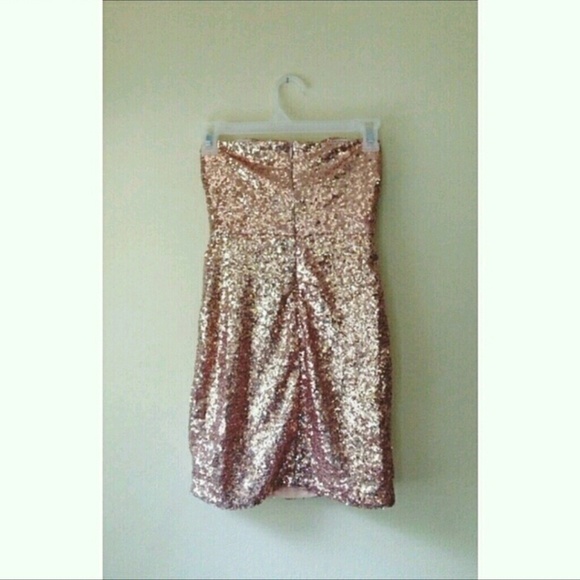 SOLD! - Strapless Rose Gold Sequin Dress! - Picture 2 of 3