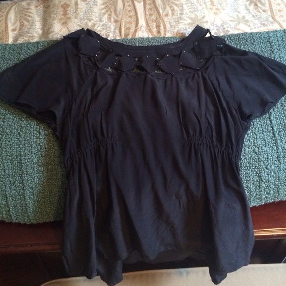 Black BCBG blouse with diamond cut-out detail