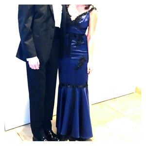 ABS navy black celebrity red carpet prom ball gown