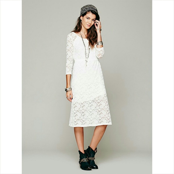 Free People Midi Lace Dress with Lace Sleeves