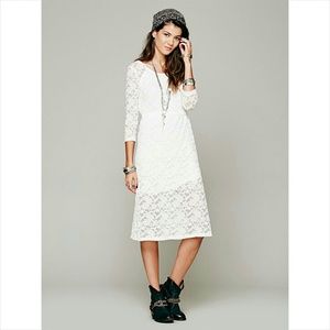 Free People Midi Lace Dress with Lace Sleeves