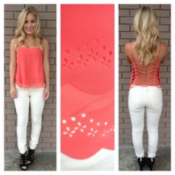 Dainty hooligan coral string back tank top