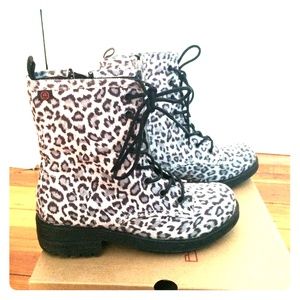 Snow leopard combat boots , or white cheetah boots