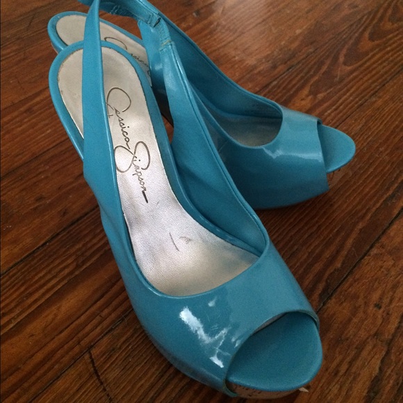 Jessica Simpson sling back heels in turquoise
