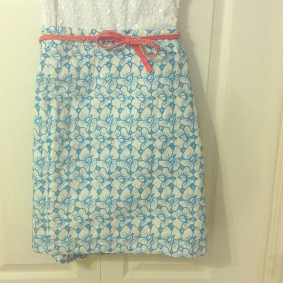 Talbots Turquoise and White Lace Pencil Skirt - Picture 1 of 3