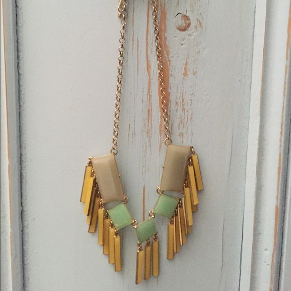 Teal, grey and yellow necklace