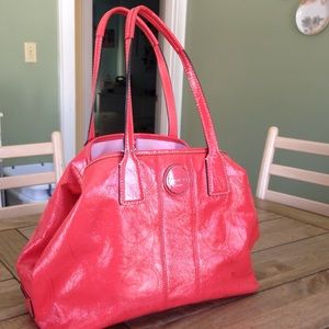 Salmon pink lined leather Coach purse