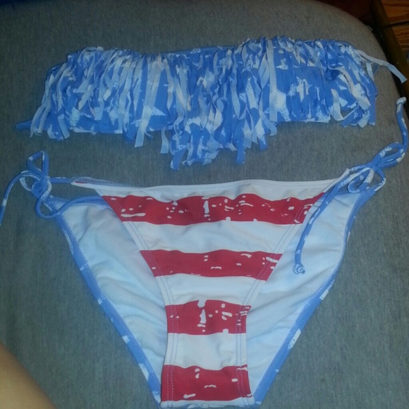 Blue stars and stripes strapless bathing suit