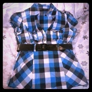 Black, blue and white Plaid shirt