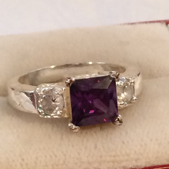 Amethyst Purple Cz Princess Cut Ring