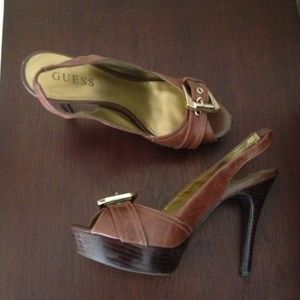 Guess brown sling back heels.