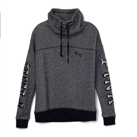 ❌SOLD❌Victoria Secret Bling Marl Grey Cowl Hoodie - Picture 1 of 2