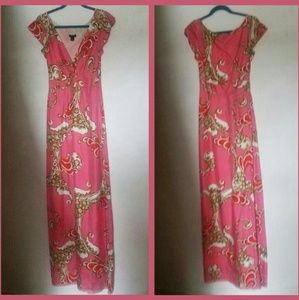 J CREW COLLECTION MULTICLR PRINT LONG SILK DRESS O