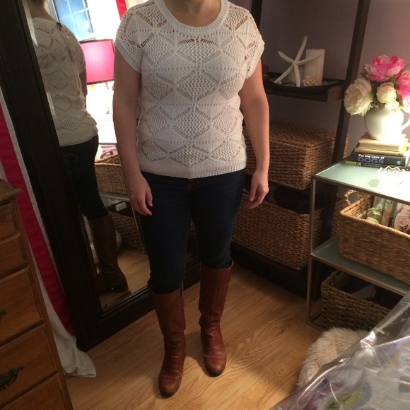 NWT White Short Sleeve Knit Sweater - S - Picture 5 of 6