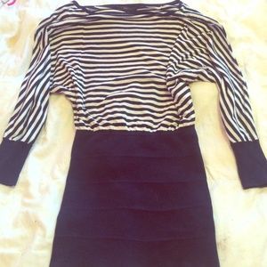 BCBG navy blue and white stripped dress
