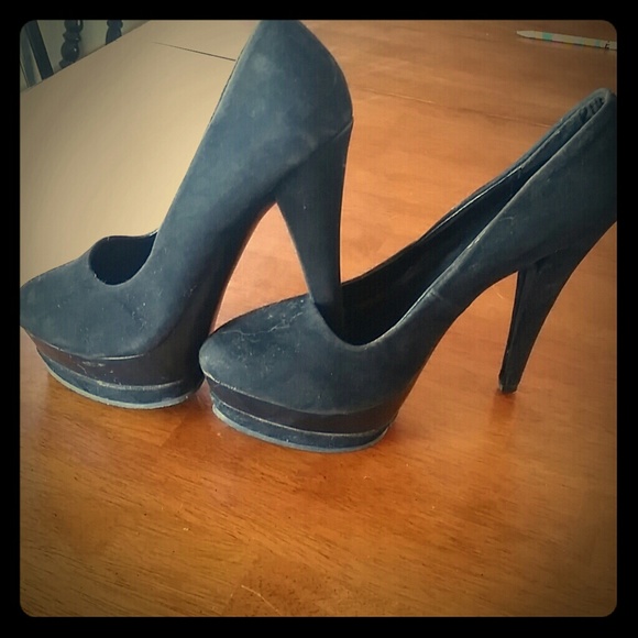 Black velour platform heels