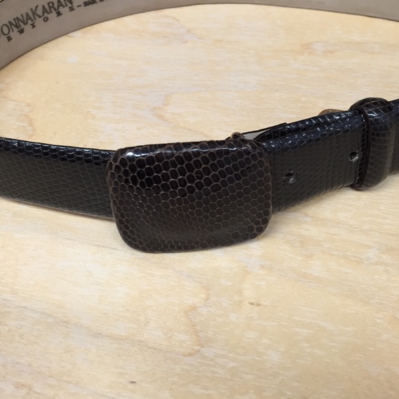 Donna Karan genuine lizard dark brown belt