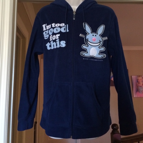 Navy Fleece Happy Bunny Hoodie 