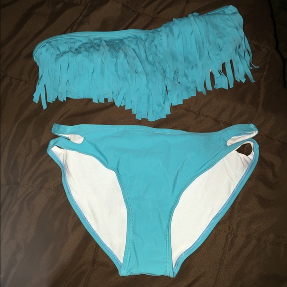 Forever 21 Other - SKY AQUA BLUE FRINGE BANDEAU BATHING SUIT BIKINI
