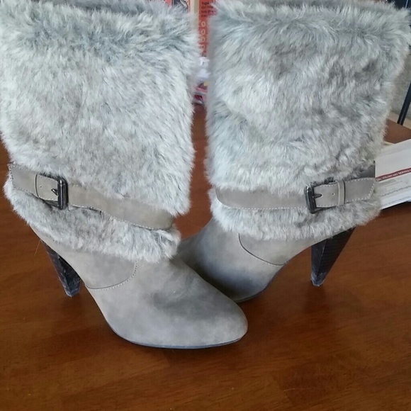 Fur top high heel boots