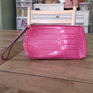 Hot pink Kate Spade alligator style leather clutch