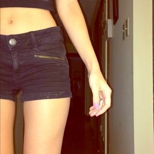 Black denim shorts